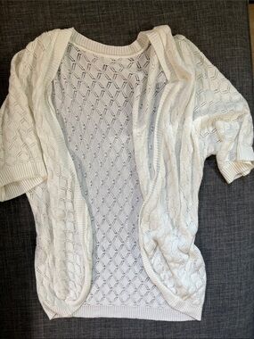 Lightweight Open-Knit Short Sleeve Cardigan in white
